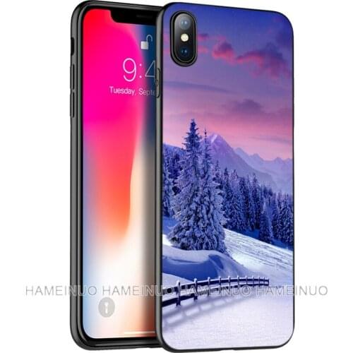 Black tpu case for iphone 5 5s SE 2020 6 6s 7 8 plus X 10 XR XS 11 pro MAX silicon cover case cat dog bear deer snow scene