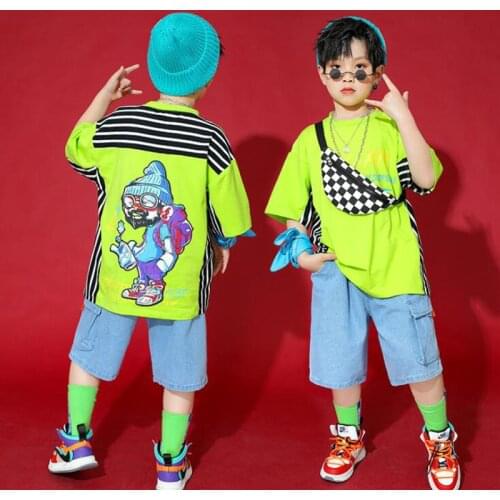 Kids Hip Hop Carnival Clothing Cheerleader Outfits Tshirt Streetwear Jeans Shorts For Girls Boys Jazz Dance Costume Wear Clothes