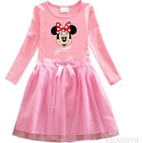 Korean Childrens Wear Spring And Autumn New Childrens Dress Cartoon Cotton Foreign Style Gir lPleated Skirt Net Gauze Skirt