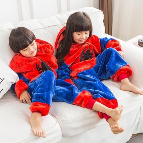Kids Onesies Hooded Pajamas Children Sleepwear Boys Girls Spider Red Animal Anime Pyjama Pijama Flannel Nightwear Clothes