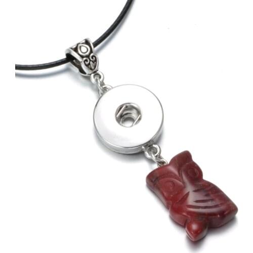 DZ1722k High quality Natural Stone leather Necklace Fit 18mm Snap Button Tigers Eye Owl Pendant Necklace Snaps Jewelry