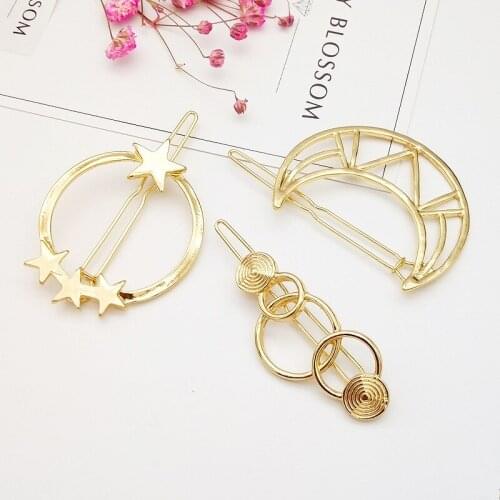 Geometric Mental Hairpins for Girls Triangle Moon Hair Pin Lip Round Star Hair Clip for Women Barrettes Hair Accessories