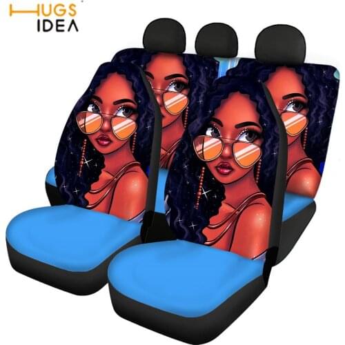 HUGSIDEA African Girl Auto Seat Protector Anti-Dirty Melanin Style Seat Cover for Front and Rear Fit Most Car SUV Vans Truck