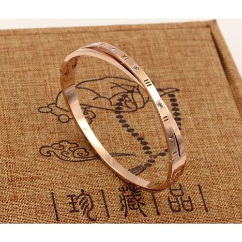 Classic Brand Jewelry Cross Zircon and Roman Numerals Woman Bangle Titanium Steel Top Quality Bracelet Love Bangle Gift