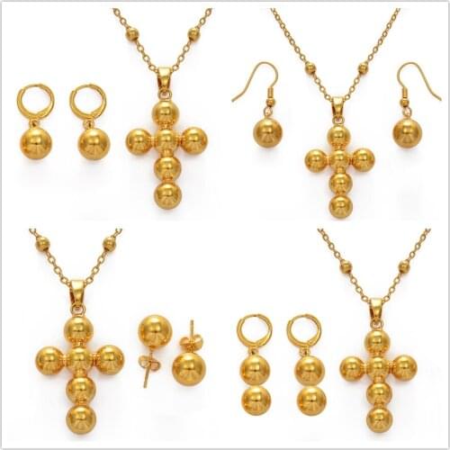 Anniyo Beads Cross Pendant Necklaces Ball Earrings Jewelry sets Beaded Necklaces Stud Earrings Chuuk Hawaiian African #235106