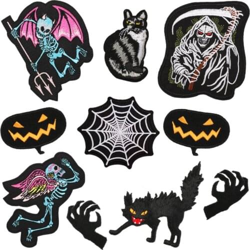 Cool punk style bat skull spider web embroidery patch cloth sticker ironing personality cloth sticker on clothes