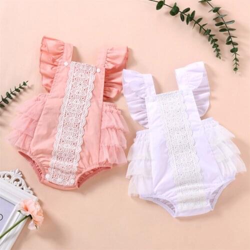 Flower Lace Infant Baby Girls Bodysuit Ruffle Sleeveless Patchwork Bodysuit Solid Color Jumpsuit Summer Toddler Newborn Clothing