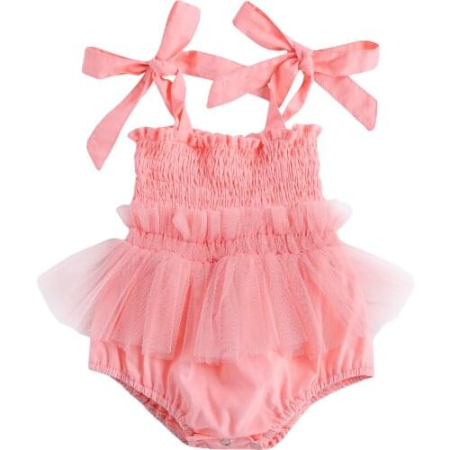 Citgeett Summer Infant Baby Girls Bow Romper Solid One-Piece Jumpsuit Strap Mesh Cute Clothes