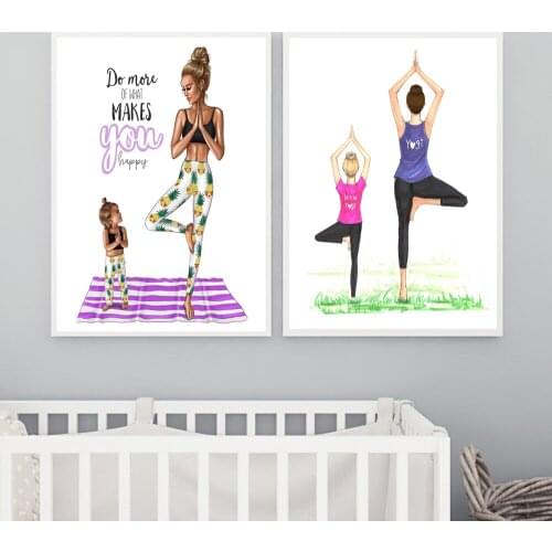 Fashion Mom and Daughter Yoga Quote Posters and Prints Canvas Paintings Wall Art Pictures For Living Room Girls Room Home Decor