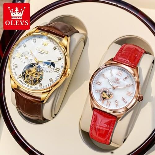 Fashion Couple Luxury Watch OLEVS Popular Casual Mechanical Female Mens Clock Ultra-thin Leather Watch Relogio Masculino 3601
