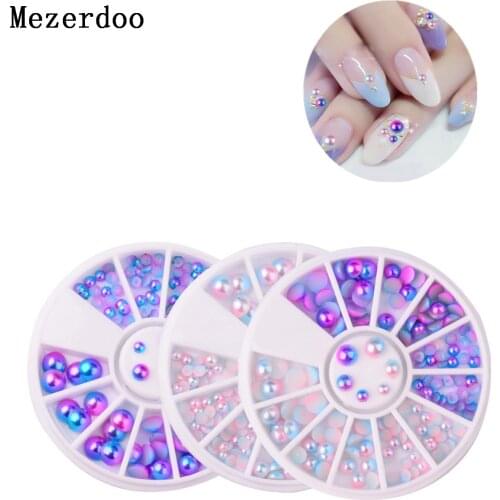 3 Wheels Set Mix Size Gradient Mermaid Pearl Flat Back Magic Symphony Charms Bead 3D Nail Art Tips Decoration Manicure 3/4/5/6mm