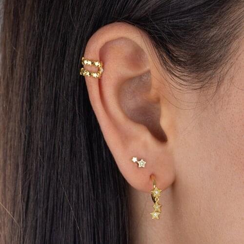 1 piece Cheap wholesale simple jewelry No Piercing minimal 2 row star ear cuff earring Gold color fashion christmas jewelry