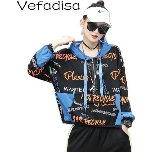 Vefadisa 2021 Autumn New Women Clothing Contrast Panel Pullover Hooded Sweatshirt Loose Letter Print Sweatshirt TT145