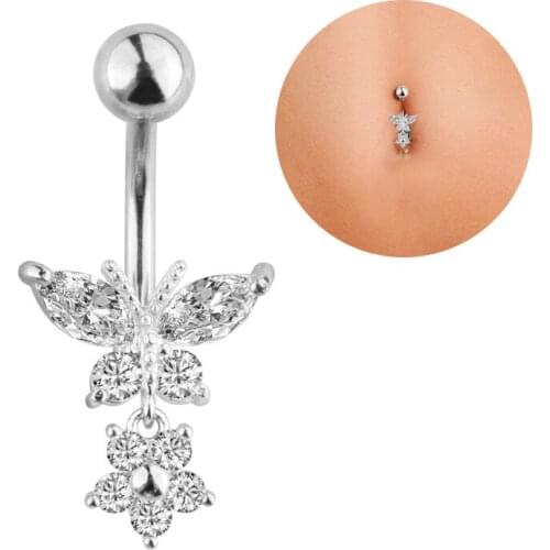 Woman Belly Button Piercing Stainless Steel Butterfly Flowers Pendent Accessories Women Body Jewelry Sexy Navel Piercings Rings