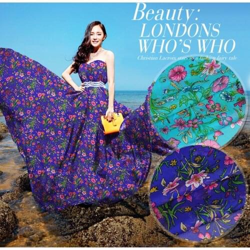 1 meter flower printed chiffon fabric 100% silk 6 momme pure cloth per meter DIY handwork thin soft tulle