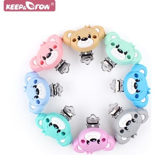 Bear Silicone Pacifier Clips 3/10/20/50pcs Wholesale DIY Baby Teething Nurse Teether Necklace Bead Gift Cartoon Food Grade Clip