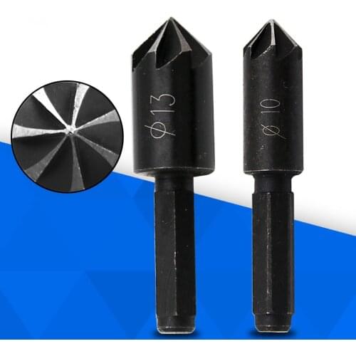 2 Pcs Carbon Steel Seven-Blade Chamfering Knife Punching Drill Bit Woodworking Hole Drilling Positioning Wood Chamfering Knife