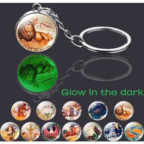 Luminous Zodiac Sign Keychain Scorpio Leo Cancer Aries Pisces Jewelry Glow In The Dark Glass Ball Crystal Keyrings Birthday Gift