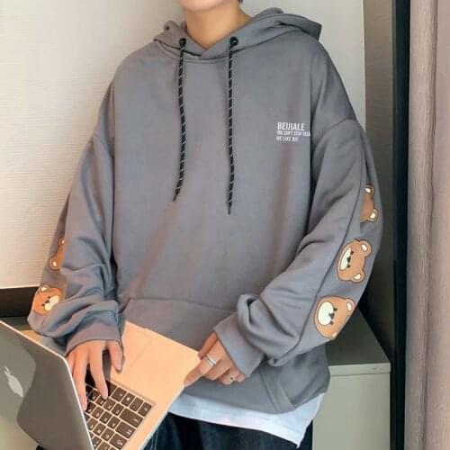 Hooded sweater mens autumn trend casual loose jacket Hong Kong fashion brand youth alphabet print drawstring jacket