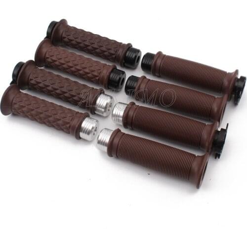 Motorcycle Vintage 7/8'' 22mm Hand Grips+Bar End Caps Brown W/ Open Bar for Honda Suzuki Triumph Royal Cafe Racer Bobber Custom