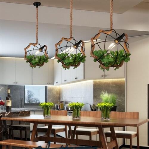 Vintage Hemp Rope Iron Pendant Lights Restaurant Loft Plant Bar Decorative Hanging Lamps Clothing Store Living Room E27 Lighting
