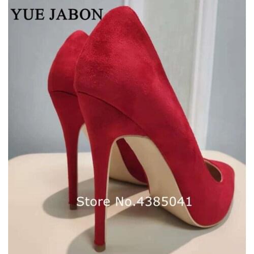 YUE JABON Top Quality Woman Hot Red High Heel Slip-on Wedding Shoes Pointed Toe Evening Party stilettos Heel Pump Banquet Shoes