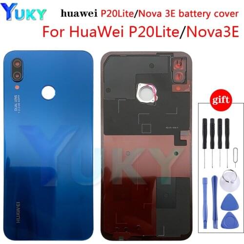 For Huawei P20 Lite Back Battery Rear Cover Door Housing Case Glass Panel+camera lens+Fingerprint button Nova 3e battery door