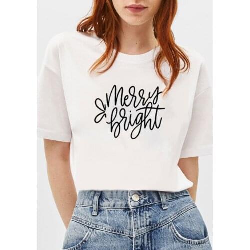 Merry and Bright Printed Short Sleeve T-shirt Women Summer Short Sleeve O-neck Cotton Tshirt Women Casual Loose Tee Shirt Femme