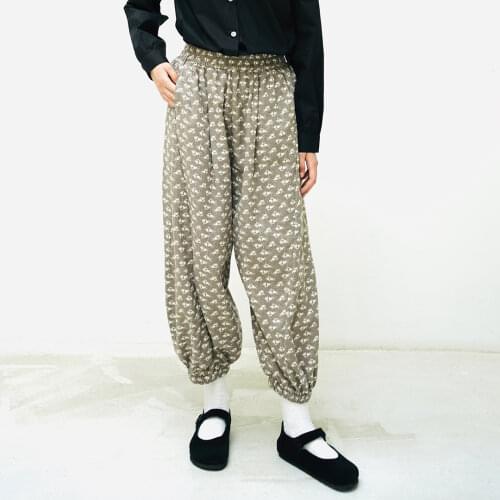 Imakokoni printed casual pants womens high waist loose and thin carrot pants 203169