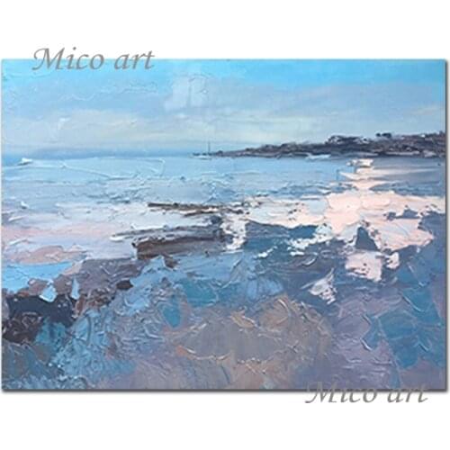 100% Hand-painted Abstract Textured Blue Sea Wave Oil Painting Wall Decoration Art Acrylic Canvas Paintings Picture For Entrance