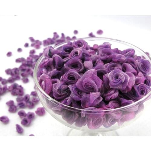 100 Pieces Purple Chiffon Rose Flower Buds|Ombre Color|Flower Applique|Fabric Flower|Baby Doll|Craft Bow|Accessories Making