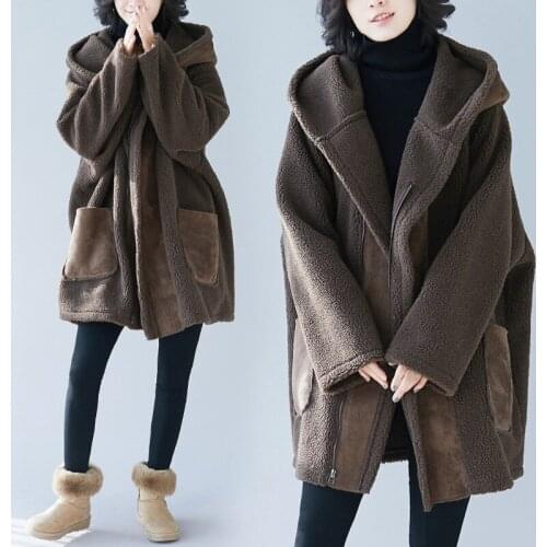 2020 Autumn Winter Women Coats Fashion Fleece Hooded Outerwear Parker Tops Female Plus Large Size Loose Long Warm Thick Jacket