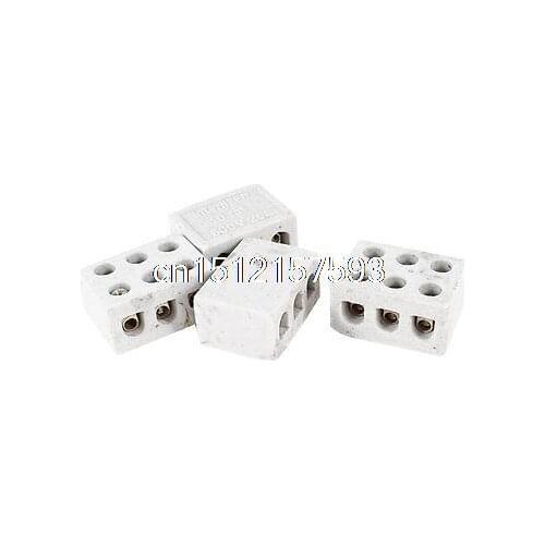 4 Pcs 25A 3W6H 3 Way 6 Hole Connector Porcelain Ceramic Terminal Block