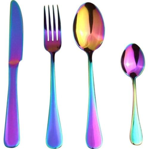 4pcs/set Rainbow Dinner Set Steak Knife Fork Teaspoon Tableware Stainless Steel cutlery set Dinnerware Set Kitchen Accessories
