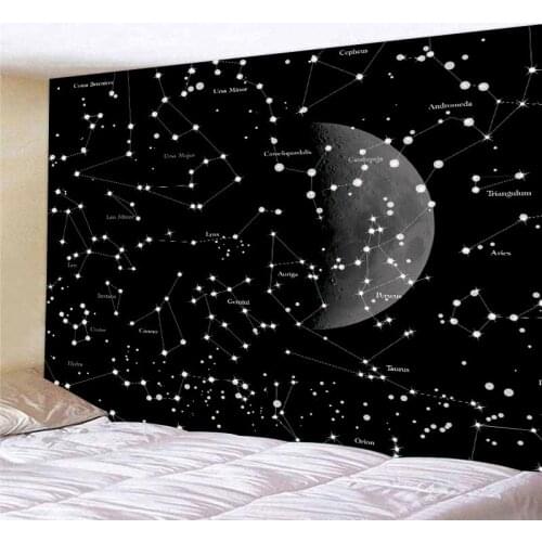 White and Black Starry Sky Universe Moon Tapestry Wall Hanging Celestial Wall Tapestry Hippie Wall Carpets Psychedelic Tapestry