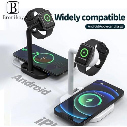 2 in 1 Quick Wireless Charger For Samsung S21 S20 Fast Charging Stand Pad For IPhone 12 11 Huawe P30 For Apple Watch 6 5 4 Dock