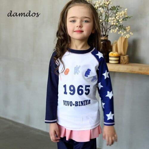 Bikini 2019 Children Swimsuit Swimwear Cover up for Girls UPF50+ Long Sleeve UV Protect Two Piece Suit Kids Beach Dress Biquini