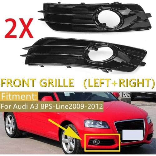 Black 2xCar Front Fog Light Grille Cover Fog Lamp Grille Grill For Audi A3 8P S-Line 2009-2012 8P0807682 8P0807681