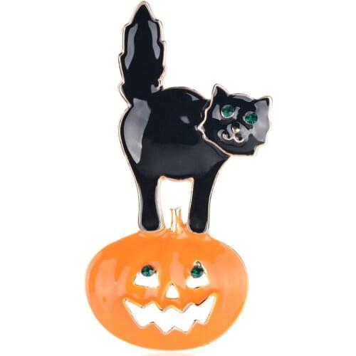 CINDY XIANG New Arrival Cute Cat And Pumpkin Brooches for Kids Women Fashion Enamel Alloy Halloween Brooch Coat Pin Jewelry Gift
