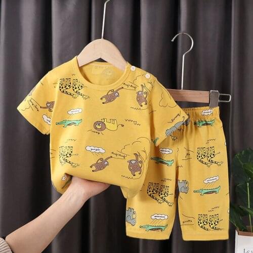 Baby short-sleeved suit cotton summer childrens T-shirt for boys and girls half-sleeved baby clothes two-piece summer