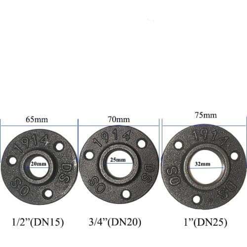 100pcs Cast Iron Flanges 1/2" 3/4" 1" Flange Retro Furniture Accessory Loft American Industry Shelf Base Hanger Hardware Hook