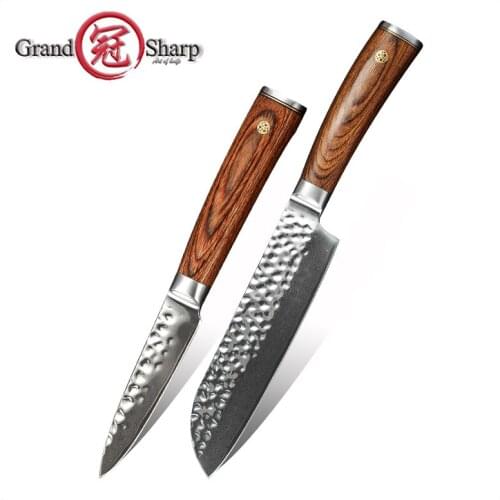 Grandsharp Kitchen Knife Set vg10 Japanese Damascus Kitchen Knives Santoku Paring Knife Set 67 Layers Japanese Stainless Steel
