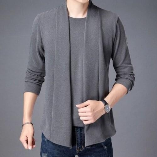 Fake-Two New Mens Cardigans Spring Inside Outside Keep Warm Streetwear Japanese Men Clothes Coat Plus Size Black Jacket Factory