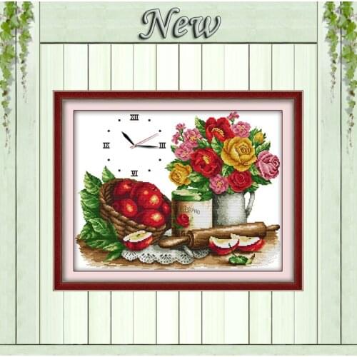 Flowers fruit clock decor painting counted printed on canvas DMC 14CT 11CT Chinese Cross Stitch Needlework Sets Embroidery kits