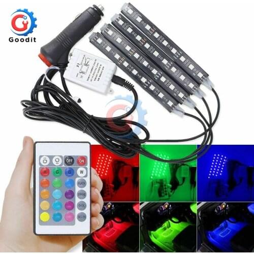 4pcs 9 LED Strip Light Kit Auto Interni RGB Color Wireless Music Control Automatic Controller 7 color For Atmosphere SMD5050