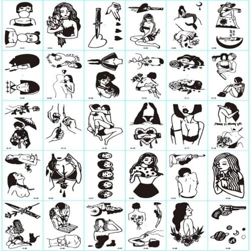 Korean Ukiyo-e Tattoo Tattoo Sticker Bad Girl Dark Series Men and Women Long-lasting Waterproof Tattoo Sticker Temporary Tattoo