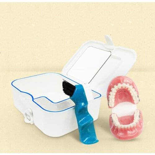 Denture Bath Box Case Dental False Teeth Storage Boxes With Mirror+Clean Brush Container Applianc Tooth Organizer Teeth Care