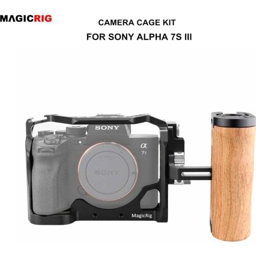 MAGICRIG A7SIII Camera Cage with Wooden Side Handle and HDMI-Compatible Cable Clamp for Sony Alpha 7S III A7S3 Camera