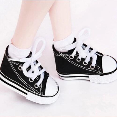 Hot Doll Accessories BJD Doll Shoes Laced Black Canvas Doll Shoes 7.5cm