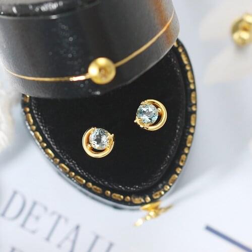 MoBuy S925 Silver Stud Earring For Women Star Moon Natural Topaz Crystal Earrings 14K Gold Plated Fine Jewelry Korea Style EI157